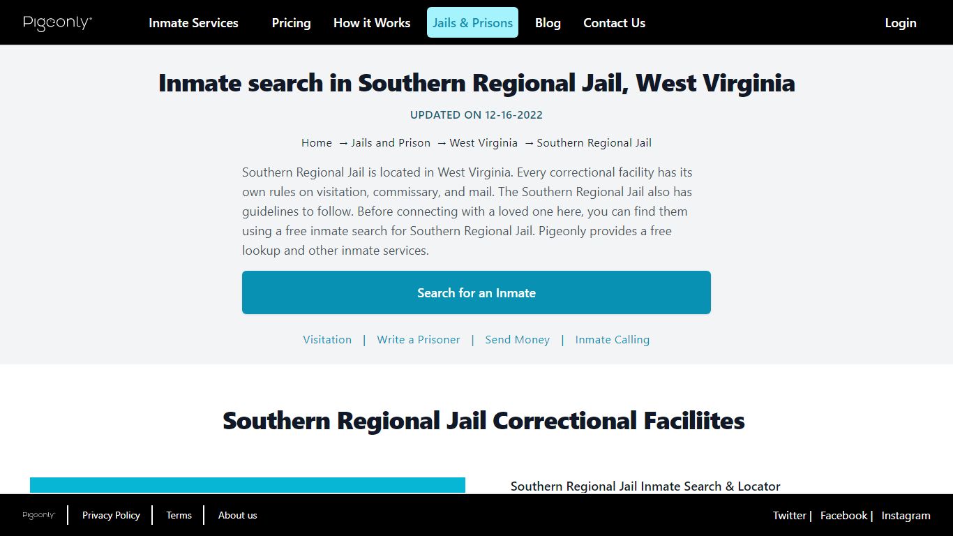 Inmate Search Southern Regional Jail, West Virginia | Pigeonly
